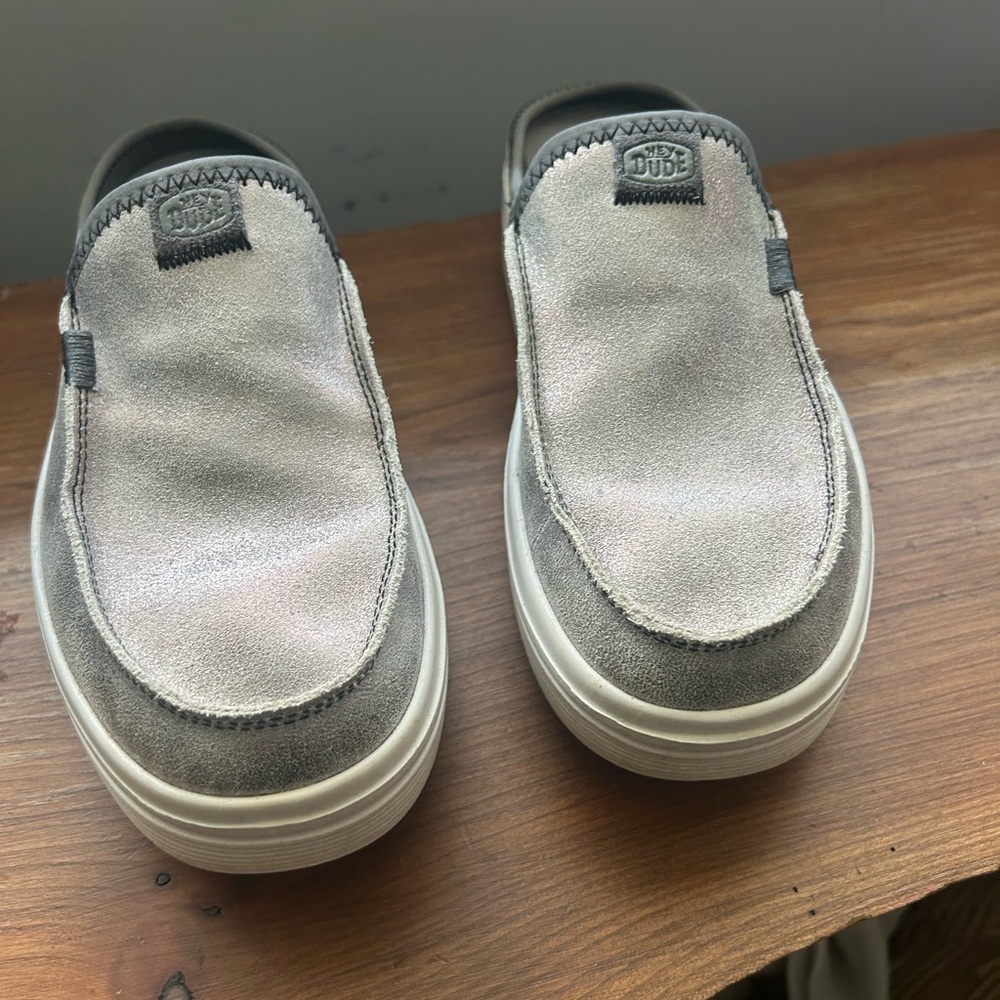 Hey Dude Silver shimmer platform  Slip-Ons